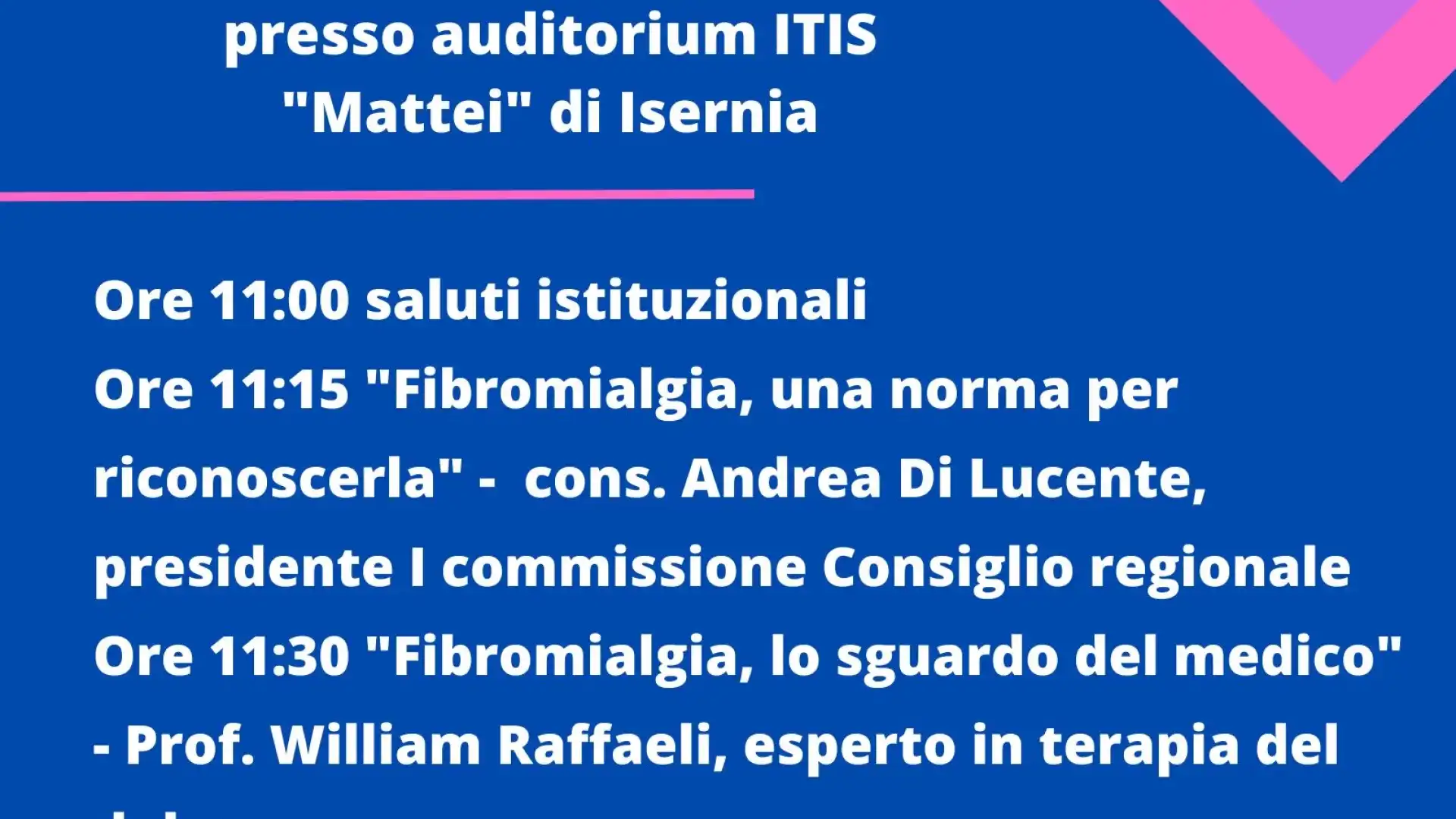 Isernia: sabato 7 gennaio incontro sul tema della fibromialgia e dolore cronico.